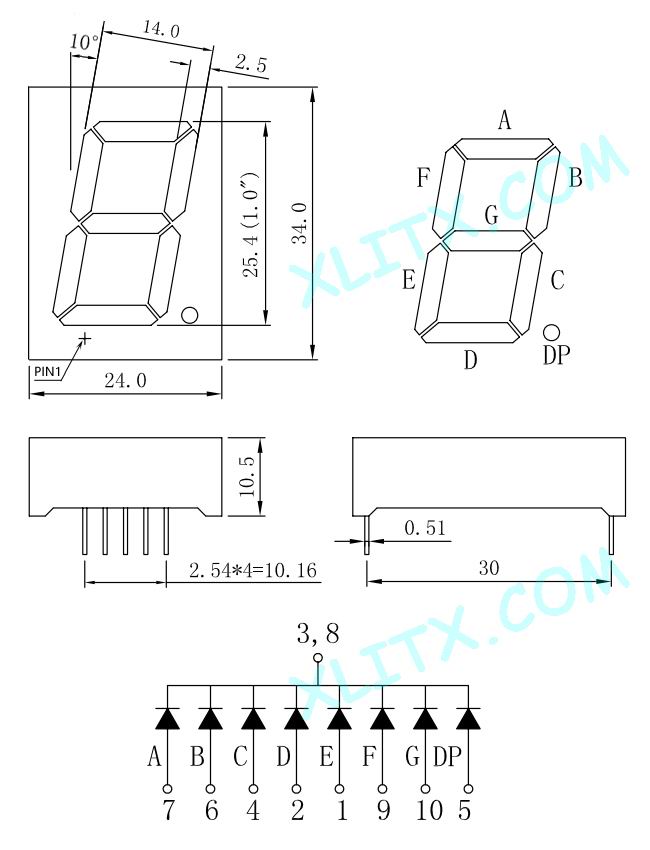 Cl10016as 1 00 inch red 1 digit cc led 7 segment display lanpade