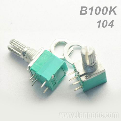 B100K B104 104 100K Ohm Single Unit with Switch Rotary Potentiometer Metal Shaft WH09 R09 9.5mm Variable Resistor 5-PIN