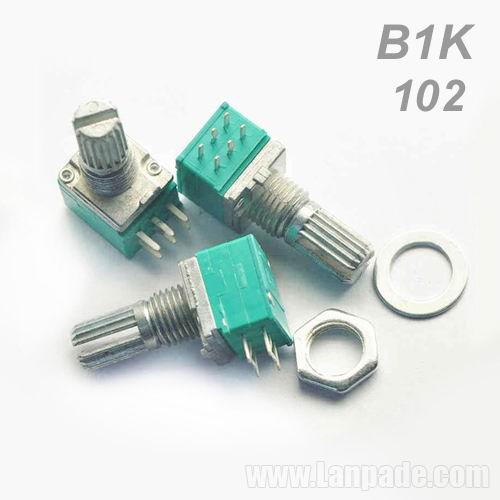 B1K B102 102 1K Ohm Dual Unit Horizontal Type Rotry Potentiometer Metal Shaft RK097 RD09 9.5mm 6-PIN