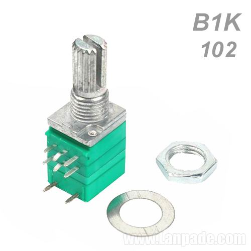 B1K B102 102 1K Ohm Dual Unit with Switch Rotary Potentiometer Metal Shaft RK097 RD097 9.5mm 8-PIN