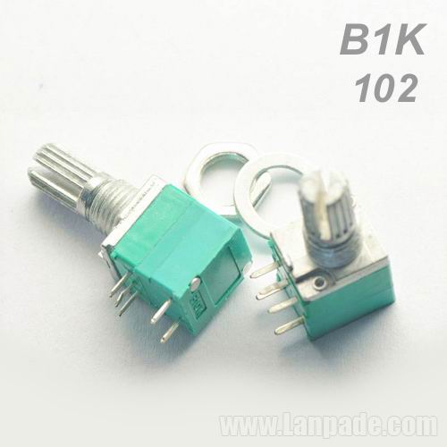 B1K B102 102 1K Ohm Single Unit with Switch Rotary Potentiometer Metal Shaft RK097 RD097 9mm 5-PIN