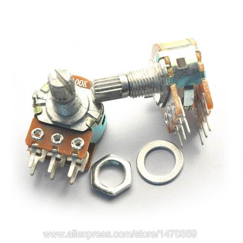 Rotary Potentiometer Potenciometro Linear Taper Double Rank 6 Pin Washer Nut B20K 20K Ohm WH148 10PCS Lot