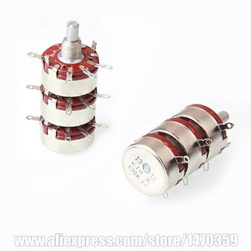 220K Ohm Triple Unit WTH118-2W 1A Rotary Variable Resistor 3 Pot Linear Taper 100PCS Lot