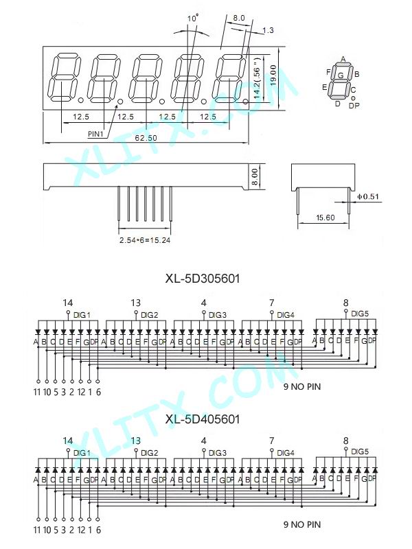 0.56 Inch 7-Segment LED Display - Common Cathode Or Anode (Bulk, RoHS Compliant)
